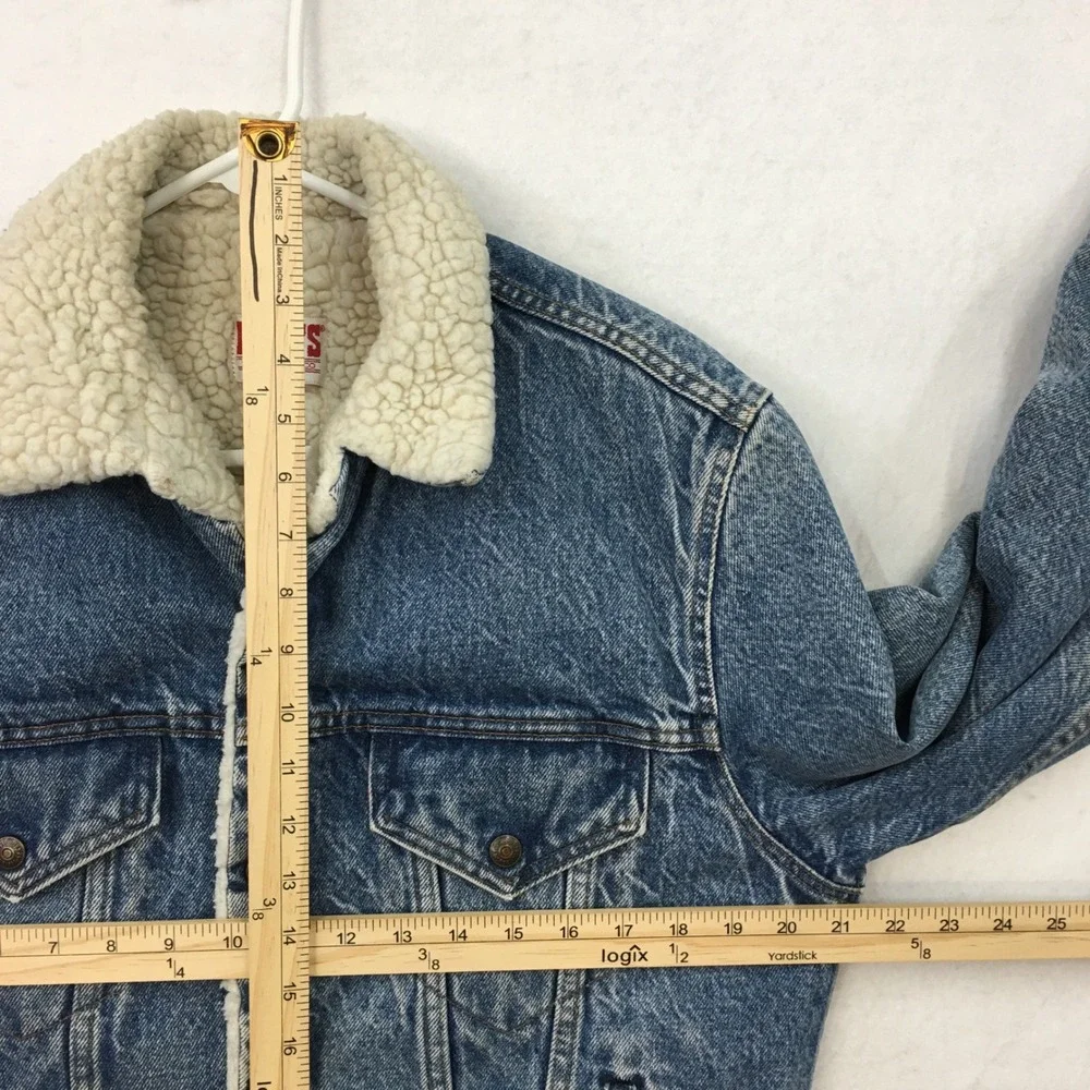 Vintage Levis Sherpa Lined Denim‎ Trucker Jacket Made in USA Blue 38R 70608 0216 - Picture 9 of 10